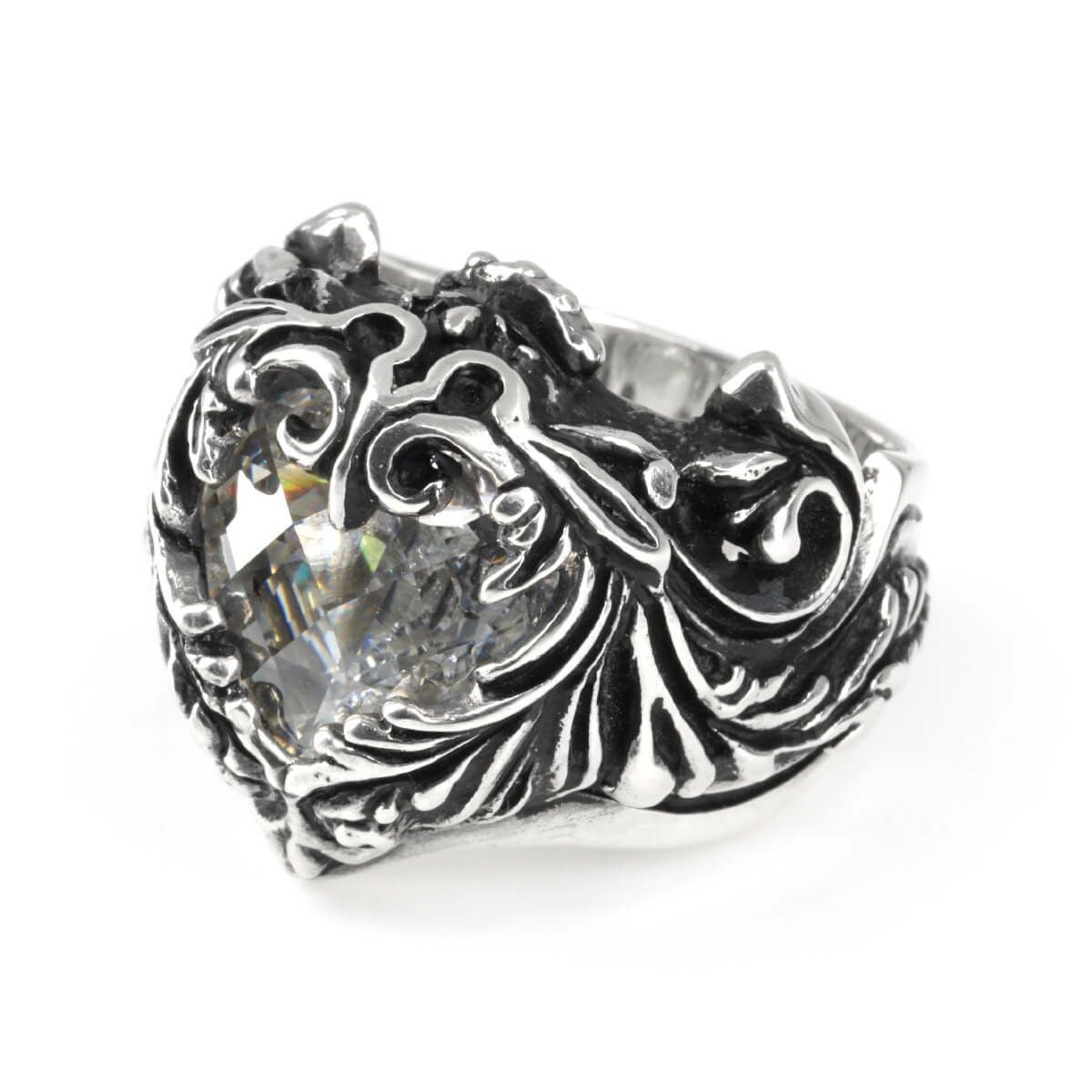 レザーズアンドトレジャーズ スクロールハートストーンリング（レッド