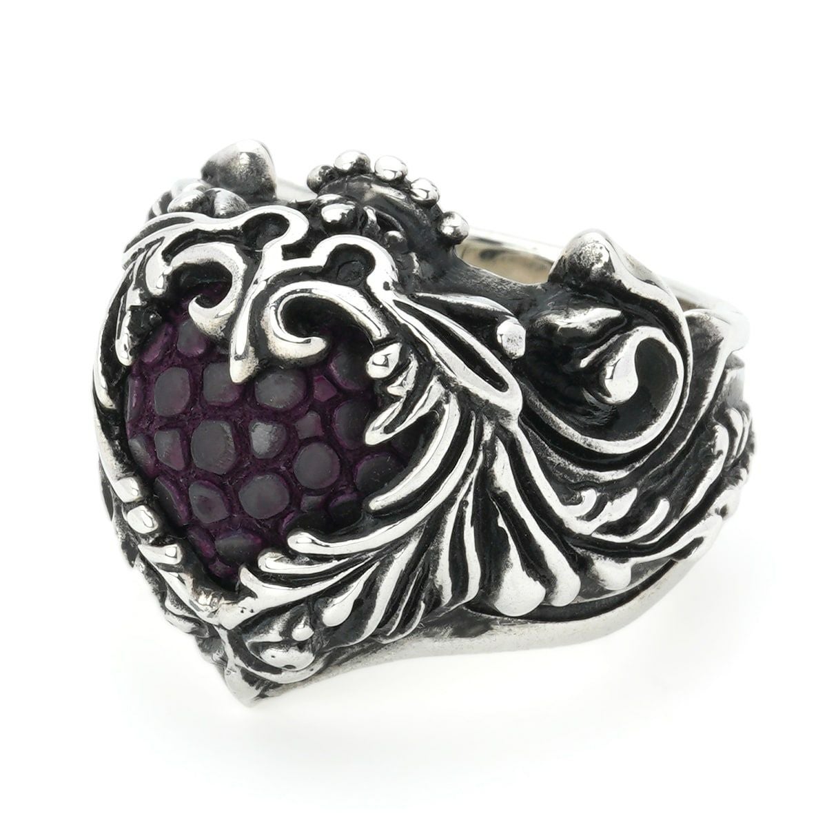 レザーズアンドトレジャーズ スクロールハートストーンリング（レッド