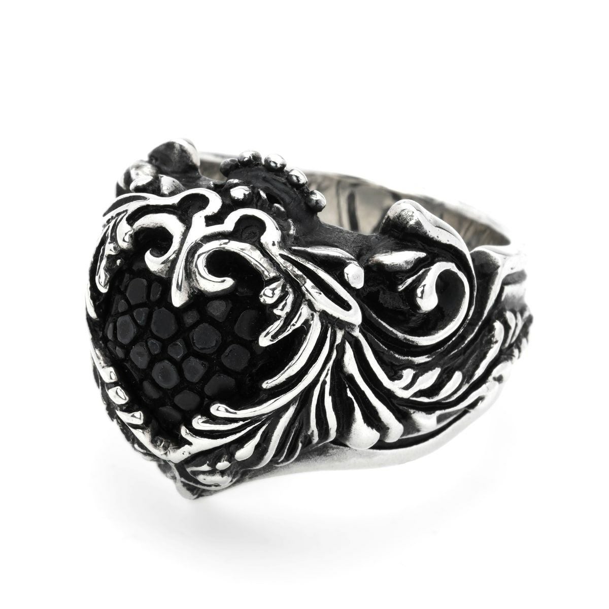 レザーズアンドトレジャーズ スクロールハートストーンリング（レッド