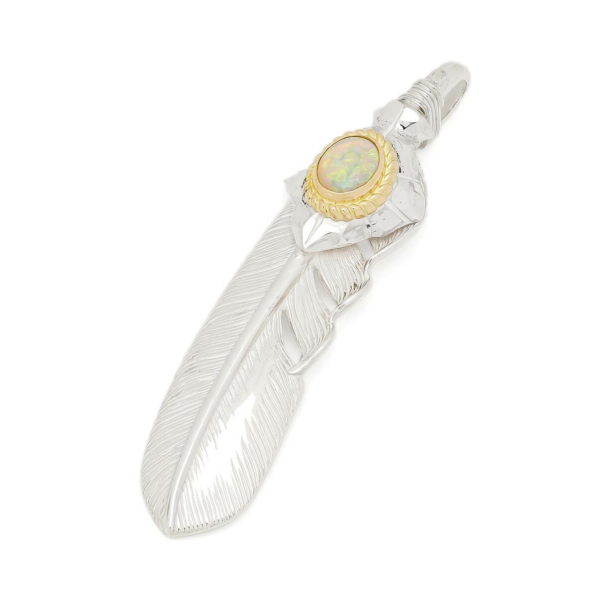 ゴッドサンズ 特大SV矢尻金縄ホワイトオパールフェザー(右向き)74mm