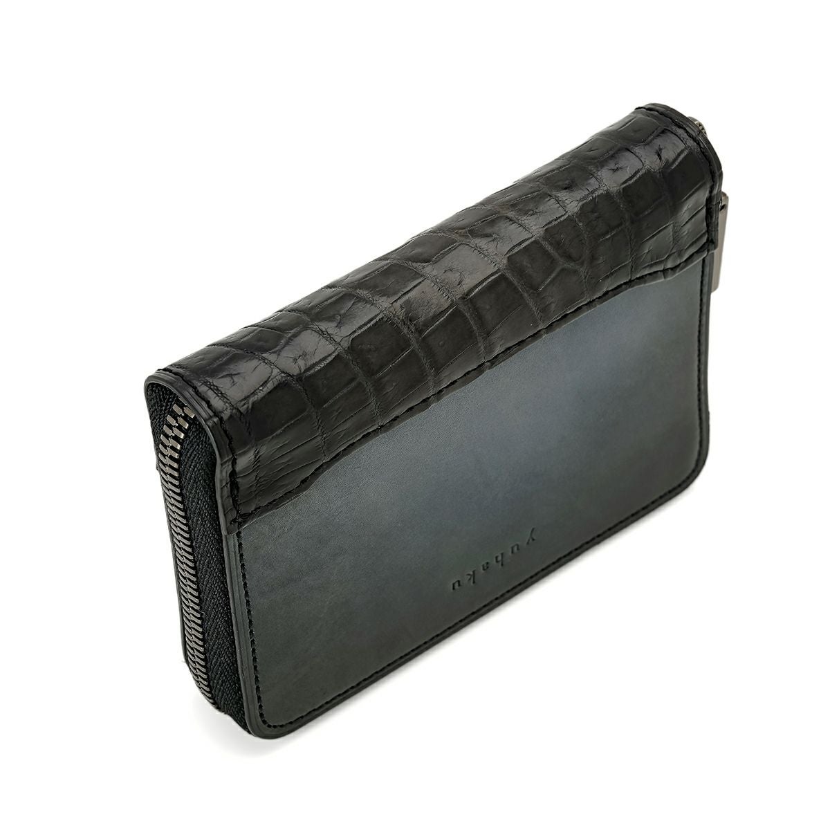 ユハク クロコダイルコンビ ラウンドファスナーマルチケース グレー