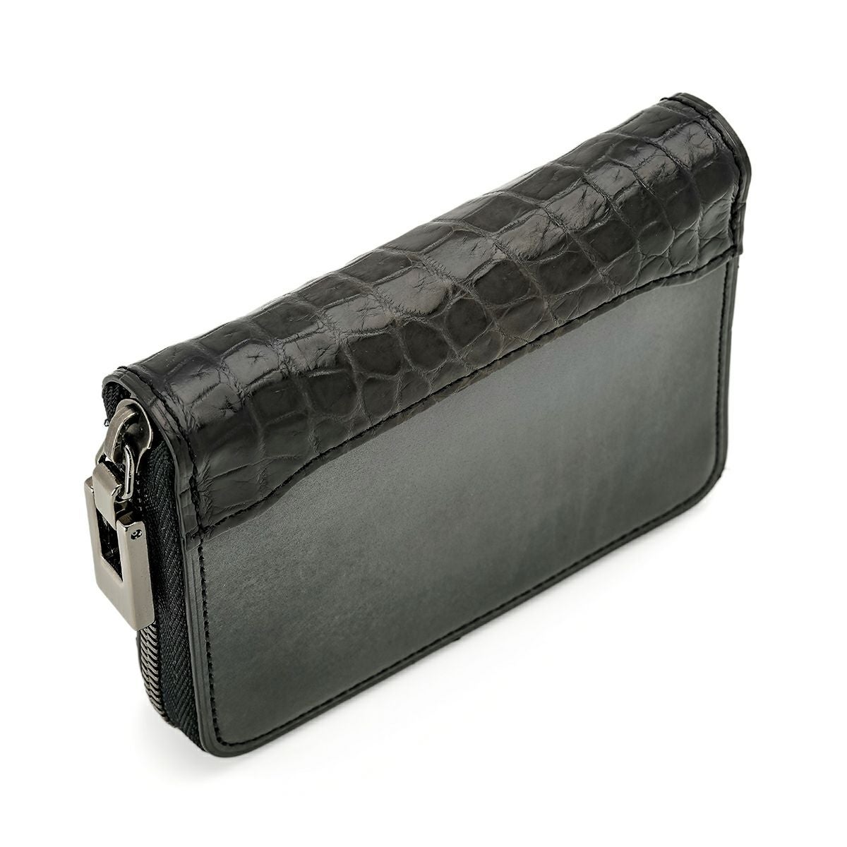 ユハク クロコダイルコンビ ラウンドファスナーマルチケース グレー