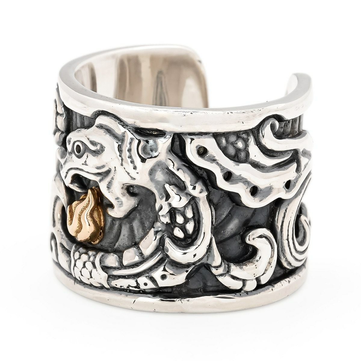 ウージ 18k ゴールド ジェイド ドラゴン サム リング（ラージ