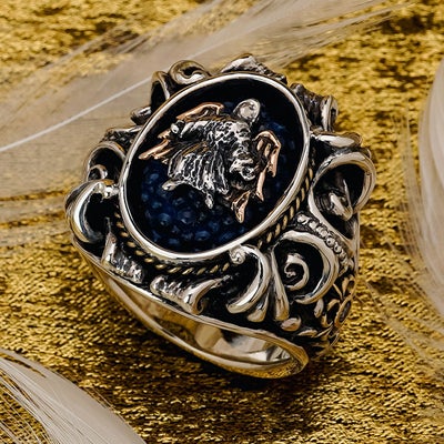 スモールポープスインレイリング w/ガーディアンエンジェル&K18RGウイング w/K18YGロープエッジ＆サイドクロス w/ダイヤモンド(サイド) w/スティングレイ