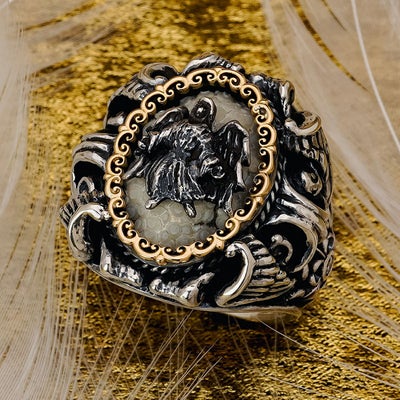 スモールポープスインレイリング w/K18フィリグリー w/4ウイング w/ガーディアンエンジェル w/ダイヤモンド(サイド) w/スティングレイ