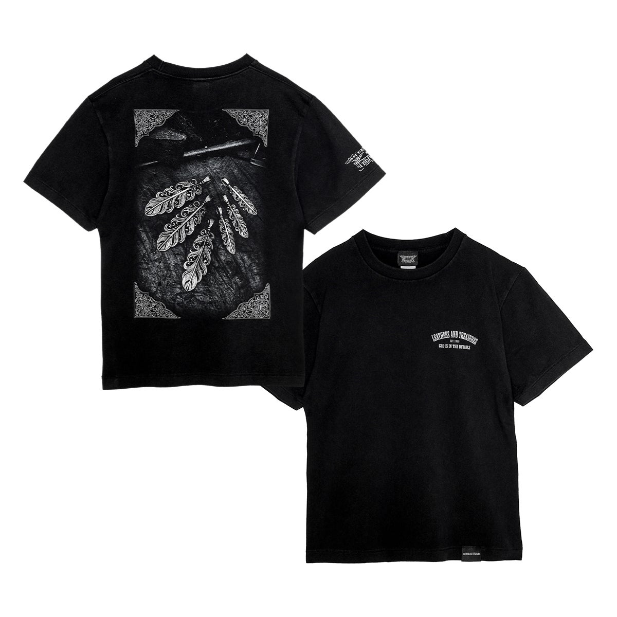 LT Tシャツ（半袖）/ スクロールフェザーフォト（フェードブラック / 6.2oz）